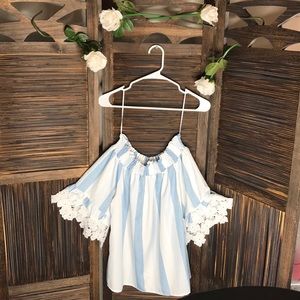 Blue and white striped lace Boutique shirt